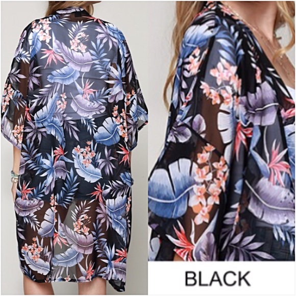 Chiffon Tropical Kimono Cardi Wrap Coverup O/S - Picture 3 of 6